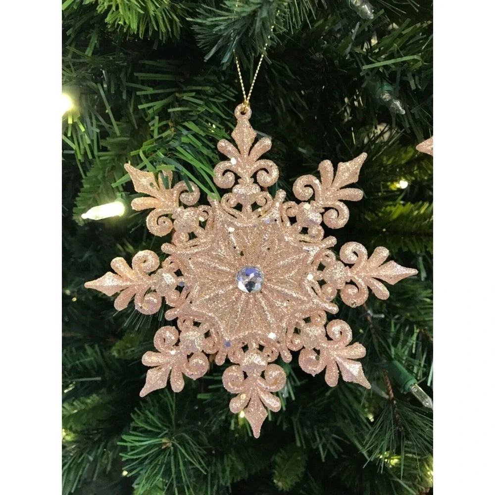 3‎ Snowflake Christmas Ornaments Pink Blush 6 in Unique Styles Bead Rhinestone